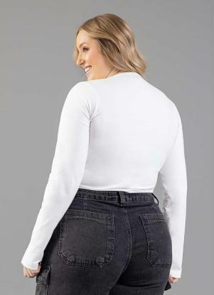 Just Basic - Blusa Básica Manga Longa Cotton Branco - JUST BASIC