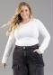 Just Basic - Blusa Básica Manga Longa Cotton Branco - variação: Branco