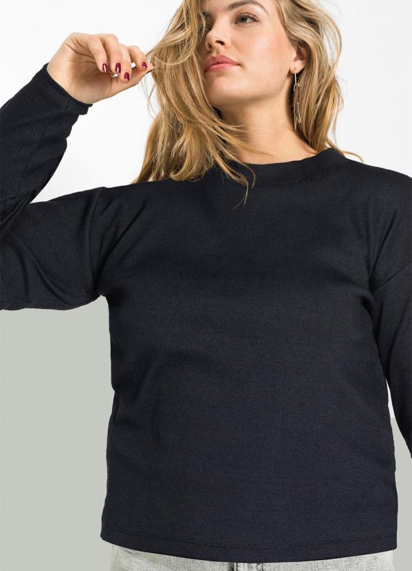 Outlet - Blusa Básica Mangas Longas Preta 5