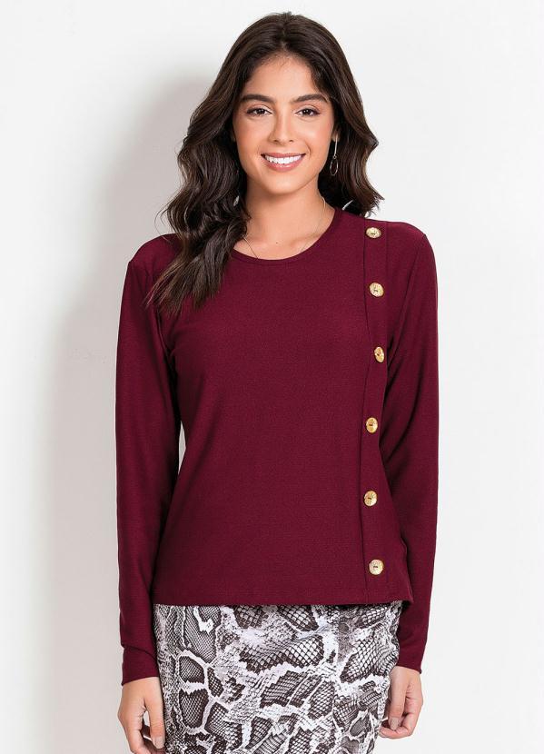 Outlet - Blusa Bordô com Botões Moda Evangélica