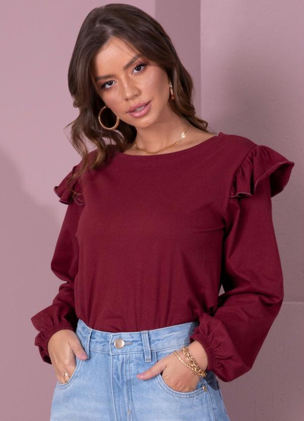 Quintess - Blusa Bordõ com Mangas Bufantes