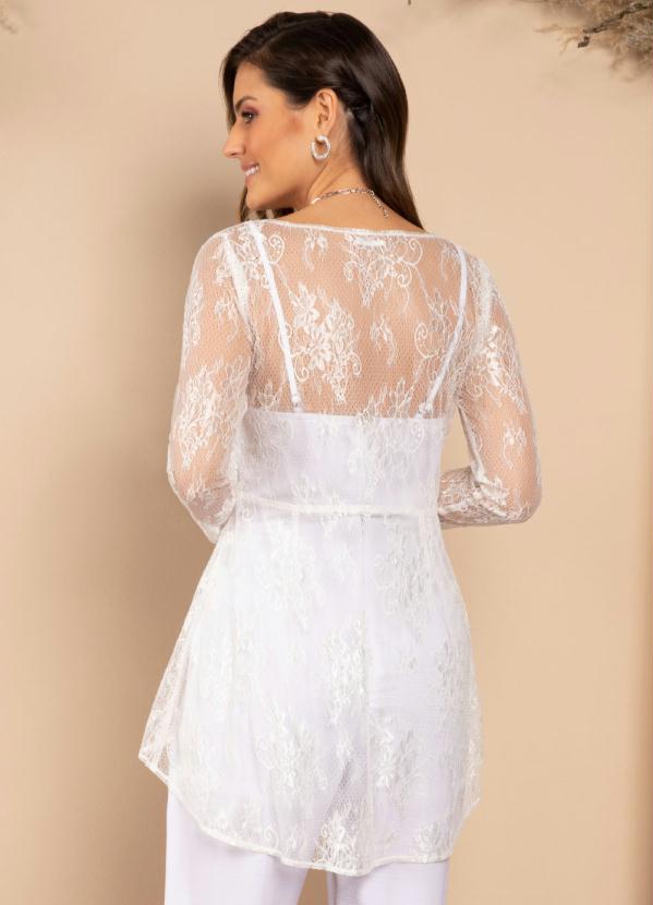 Quintess - Blusa Branca com Rendado Off White e Mullet 3