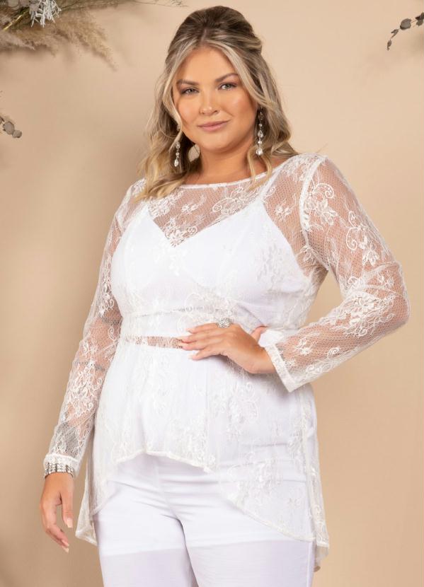 Quintess - Blusa Branca com Rendado Off White e Mullet 7