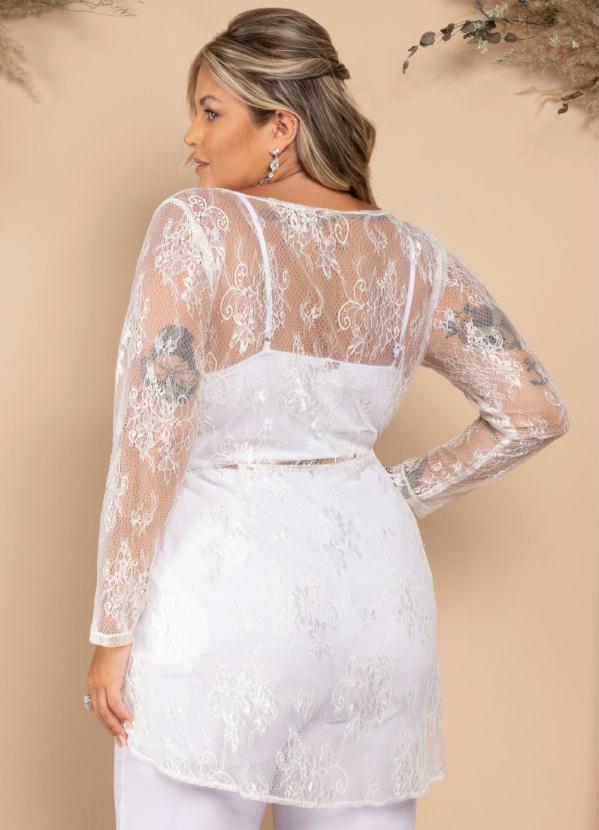 Quintess - Blusa Branca com Rendado Off White e Mullet 8