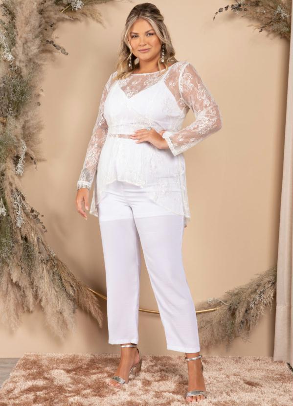 Quintess - Blusa Branca com Rendado Off White e Mullet 9