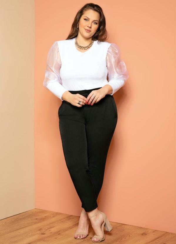 Quintess - Blusa Branca Mangas Bufantes com Transparência 9
