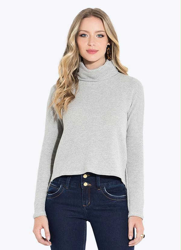 Quintess - Blusa Cinza e Dourada com Gola Alta