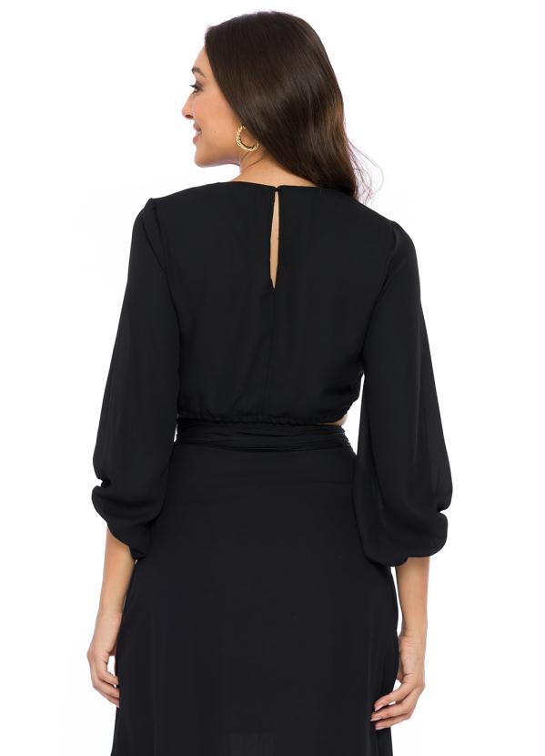 Doce Trama - Blusa com Amarração em Tecido Plano Preto 2