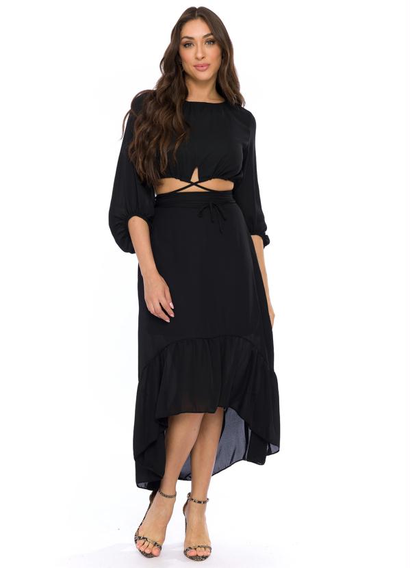 Doce Trama - Blusa com Amarração em Tecido Plano Preto 3