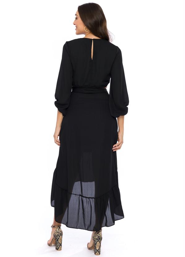 Doce Trama - Blusa com Amarração em Tecido Plano Preto 4