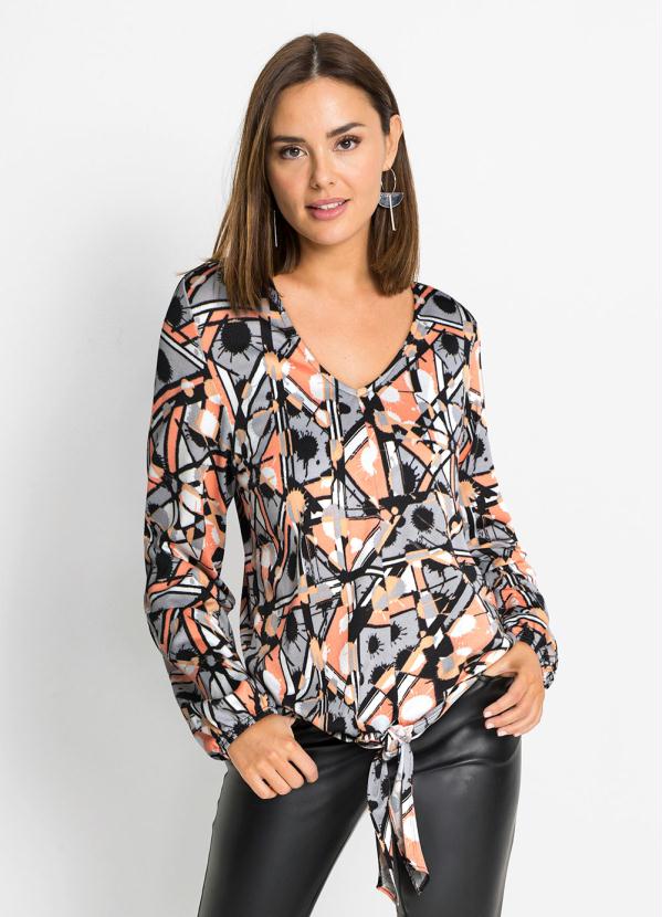 Queima Estoque - Blusa com Amarração na Barra Estampado Salmão