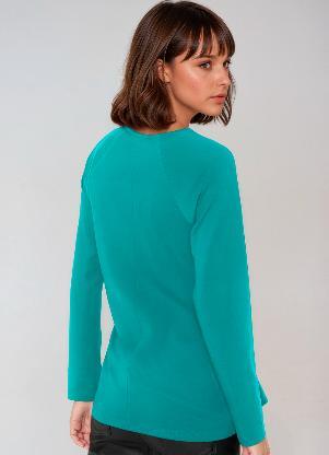 bonprix - Blusa com Amarrção e Mangas Longas Turquesa - BONPRIX