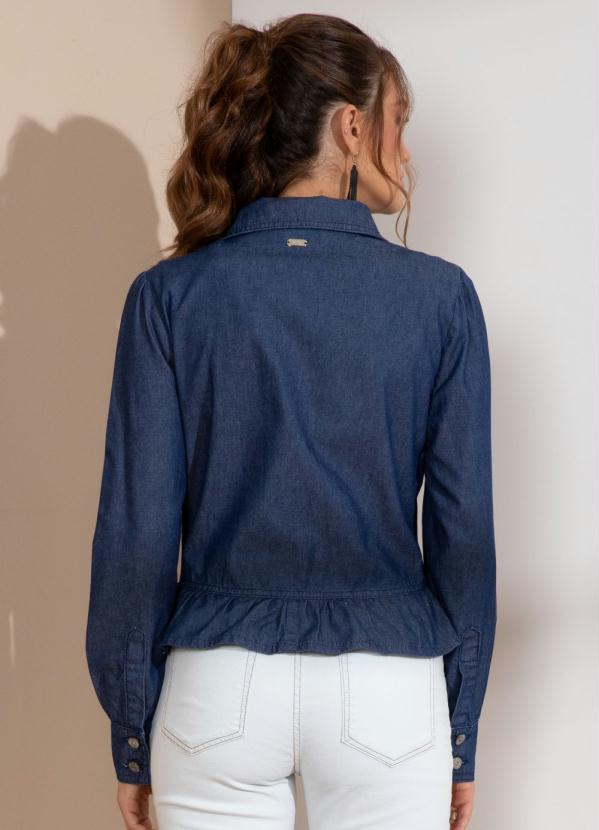 Quintess - Blusa com Babado na Barra Jeans Escuro 2