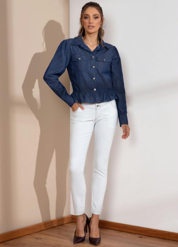 Quintess - Blusa com Babado na Barra Jeans Escuro 3