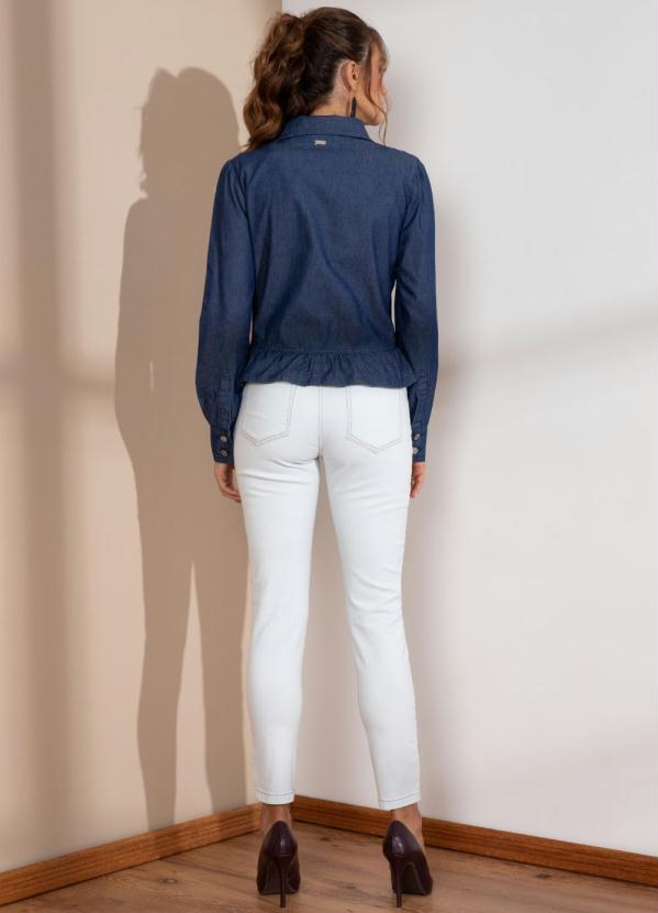 Quintess - Blusa com Babado na Barra Jeans Escuro 4