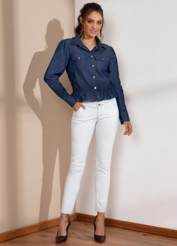 Quintess - Blusa com Babado na Barra Jeans Escuro 5