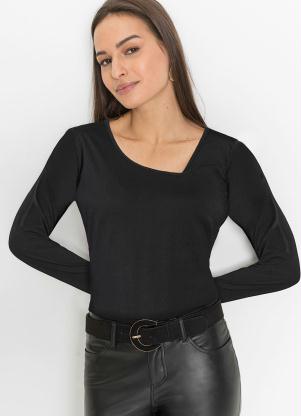 bonprix - Blusa com Decote Assimétrico Preta - BONPRIX