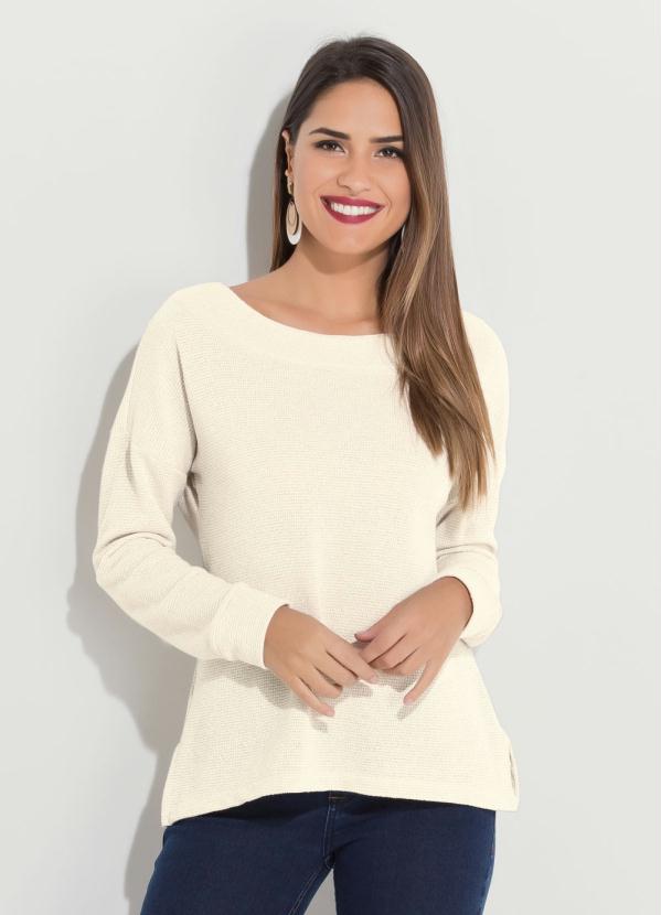 Quintess - Blusa com Fendas Laterais Quintess Bege e Prata