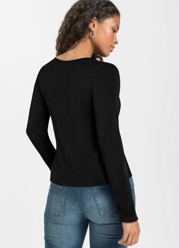 Outlet - Blusa com Recorte Manga Longa Preta 5