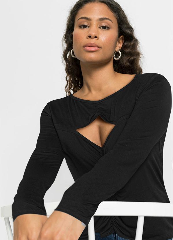 Outlet - Blusa com Recorte Manga Longa Preta 4