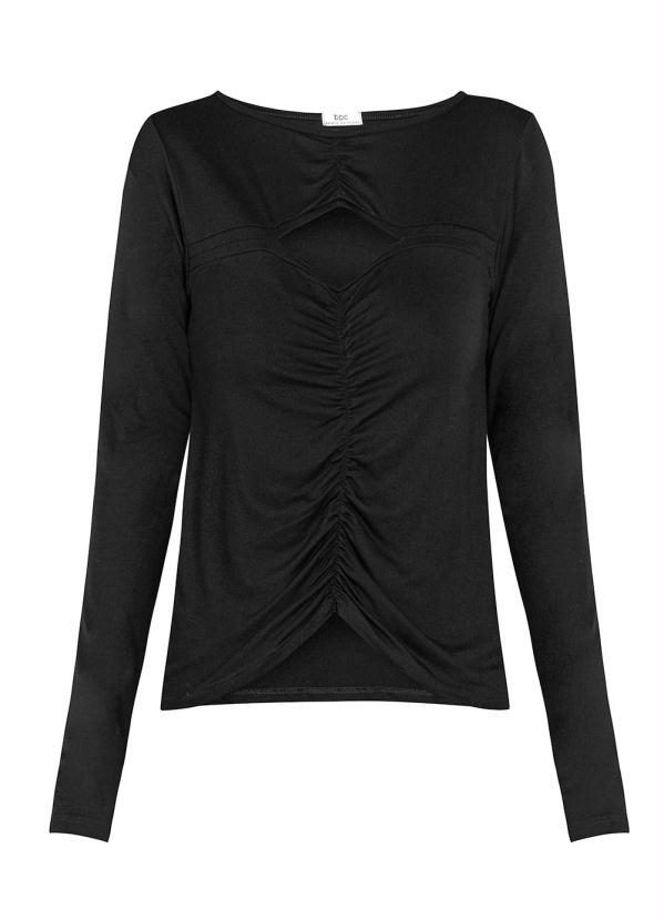Outlet - Blusa com Recorte Manga Longa Preta 2