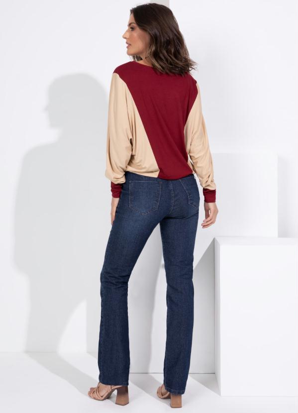 Queima Estoque - Blusa com Recortes Bicolor Bege e Bordô Ampla 4