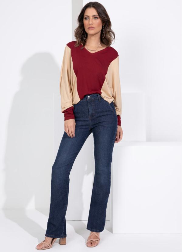 Queima Estoque - Blusa com Recortes Bicolor Bege e Bordô Ampla 5