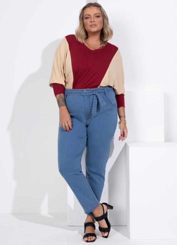Queima Estoque - Blusa com Recortes Bicolor Bege e Bordô Ampla 8
