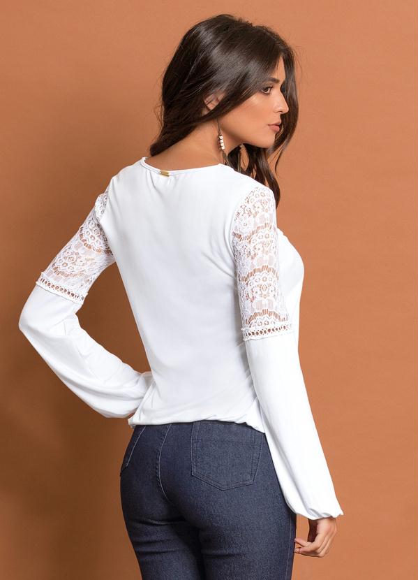 Quintess - Blusa com Renda nas Mangas Branca 2