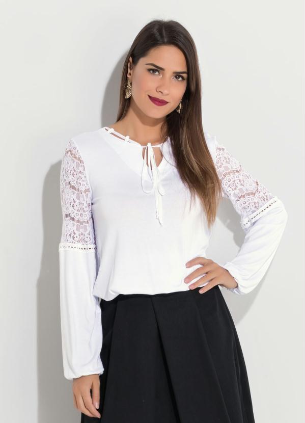 Quintess - Blusa com Renda nas Mangas Branca 4