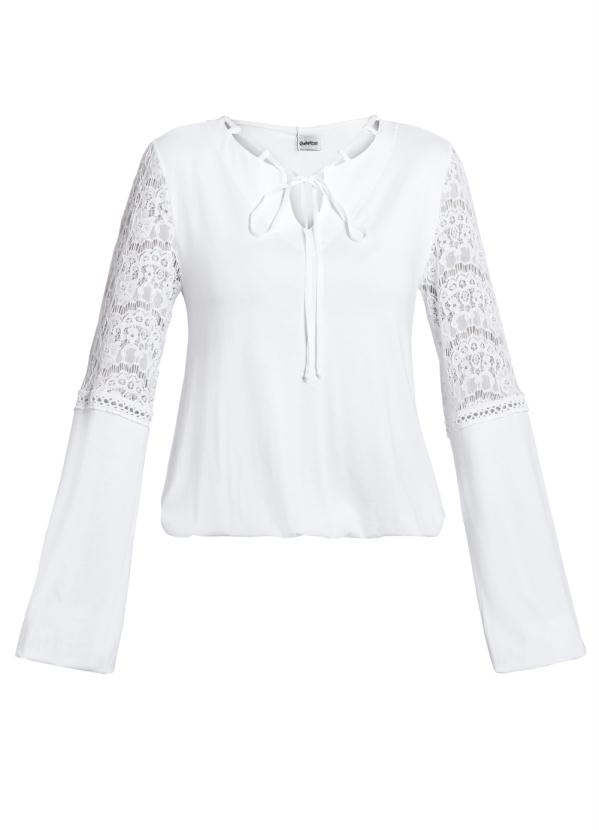 Quintess - Blusa com Renda nas Mangas Branca 8