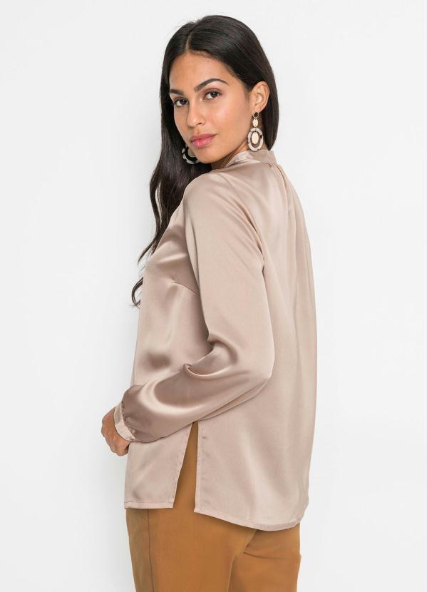 bonprix - Blusa de Cetim Mangas Longas Nude 2