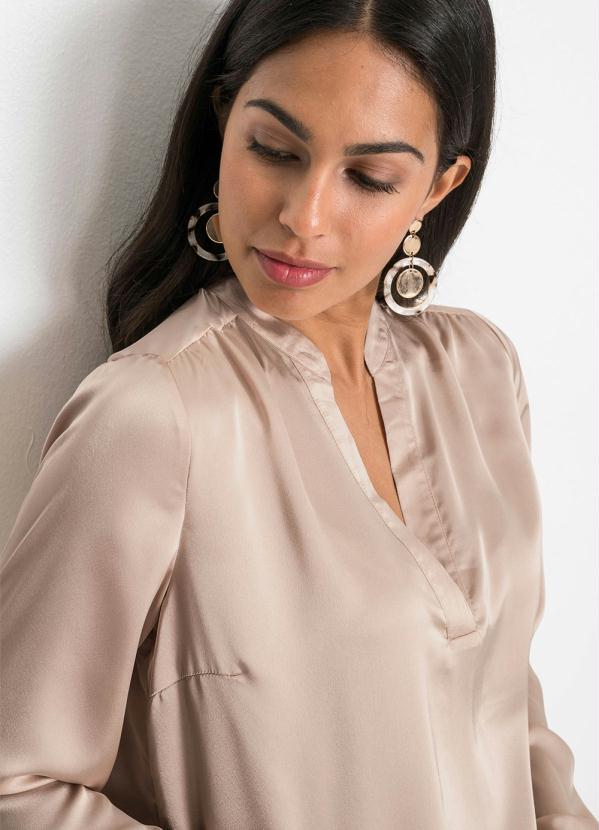 bonprix - Blusa de Cetim Mangas Longas Nude 4