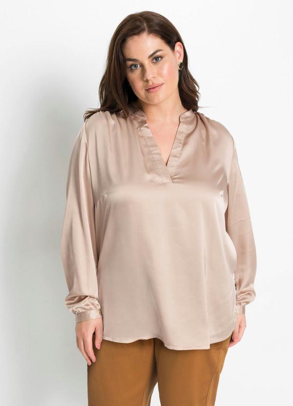 bonprix - Blusa de Cetim Mangas Longas Nude 7