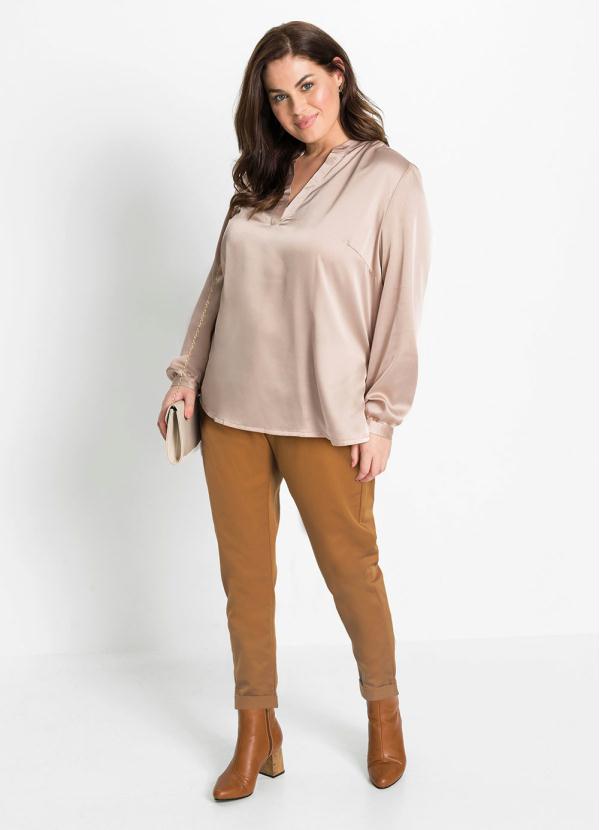 bonprix - Blusa de Cetim Mangas Longas Nude 9