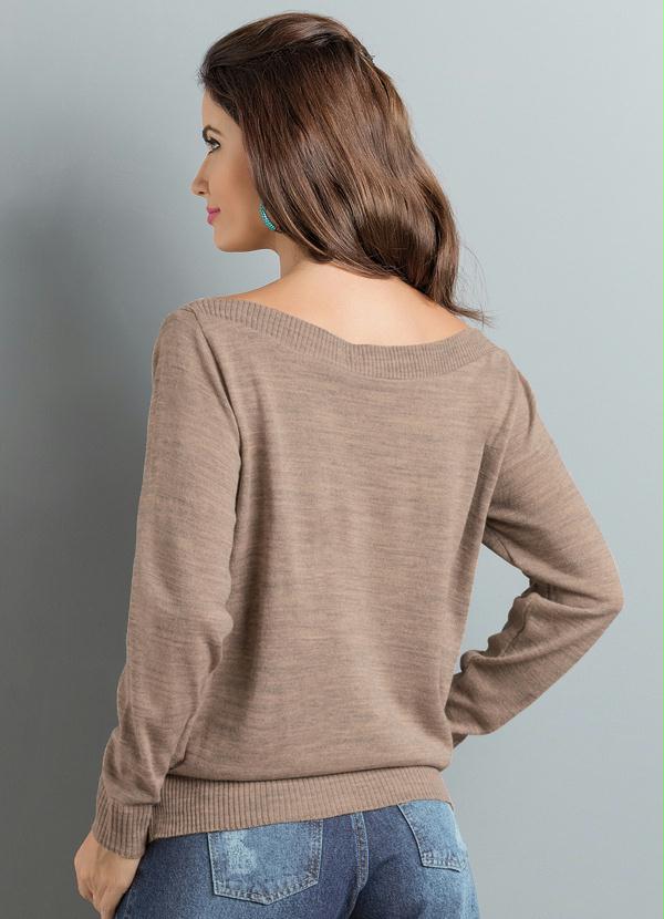 Janine - Blusa de Lã Bege com Desenho Coruja Manga Longa 2