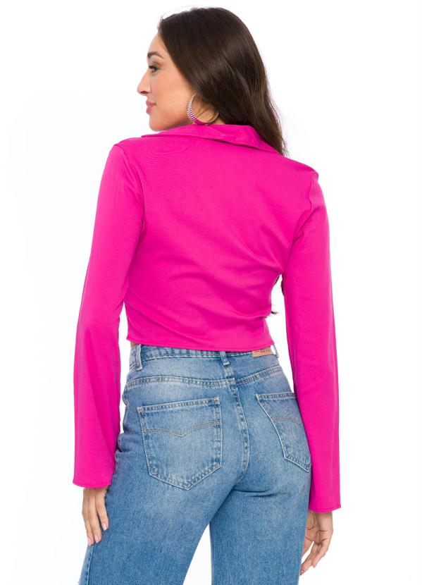 Doce Trama - Blusa de Manga Longa em Viscose Rosa 2