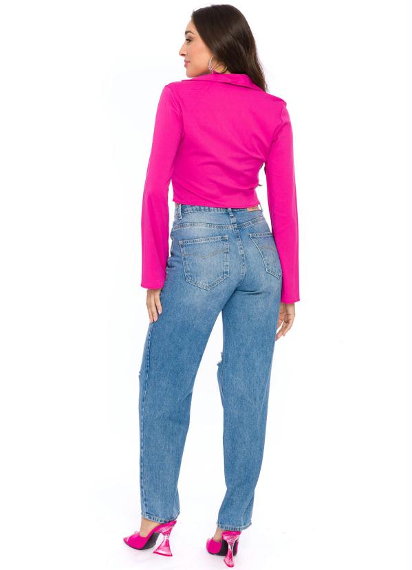 Doce Trama - Blusa de Manga Longa em Viscose Rosa 4