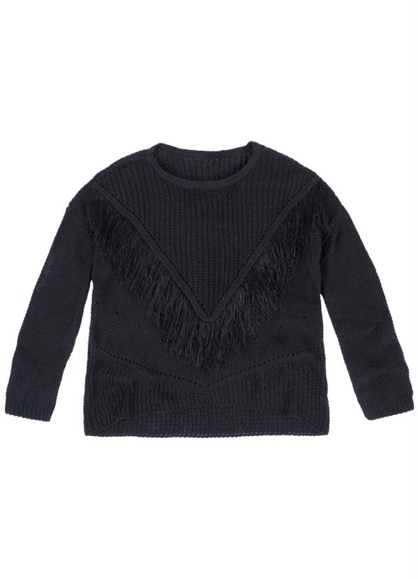 Enfim - Blusa de Tricô com Franjas Preto 2