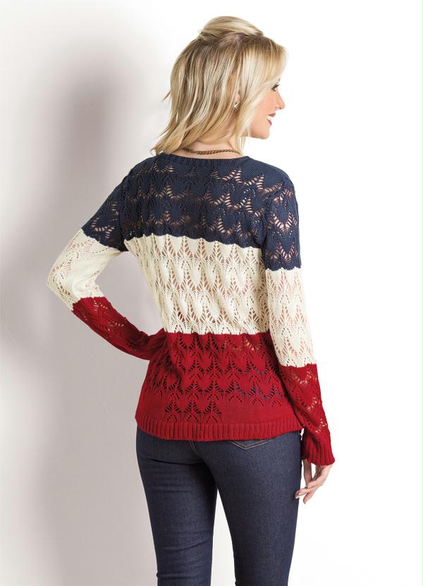 Janine - Blusa de Tricô Marinho, Vermelha e Bege 2