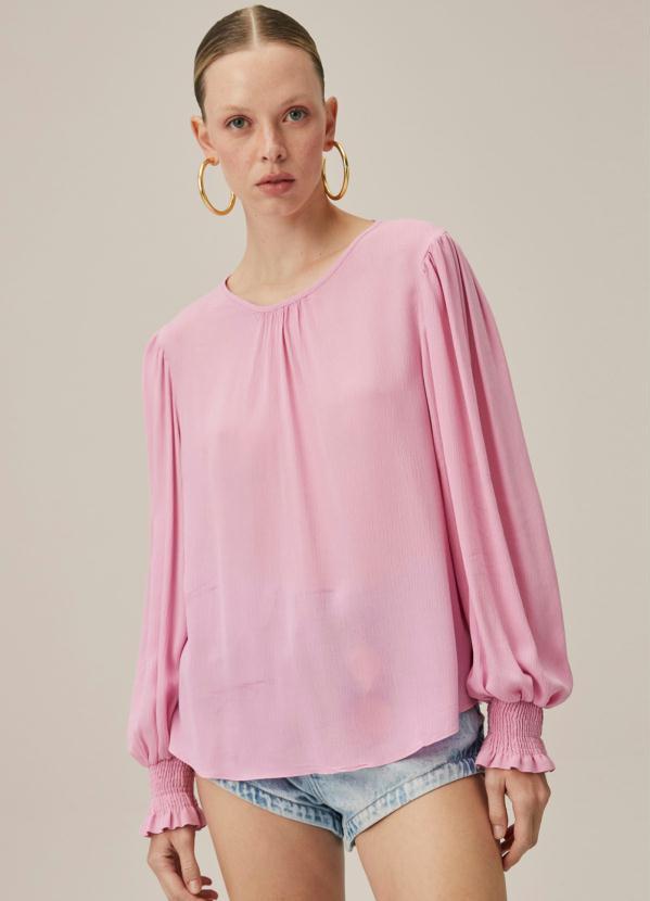Lança Perfume - Blusa de Viscose com Detalhes em Lastex Rosa