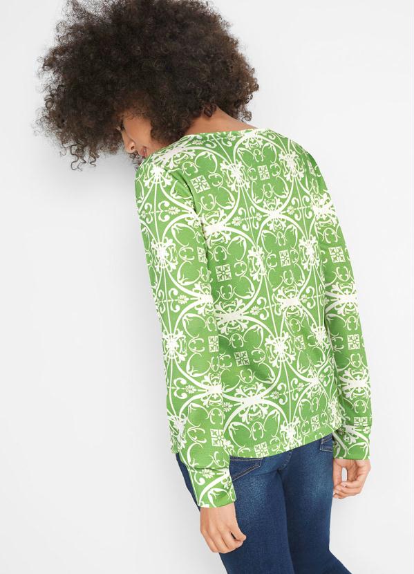 Queima Estoque - Blusa Decote Redondo com Ilhós Verde/Branco 6