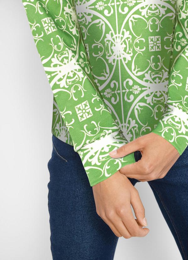 Queima Estoque - Blusa Decote Redondo com Ilhós Verde/Branco 5