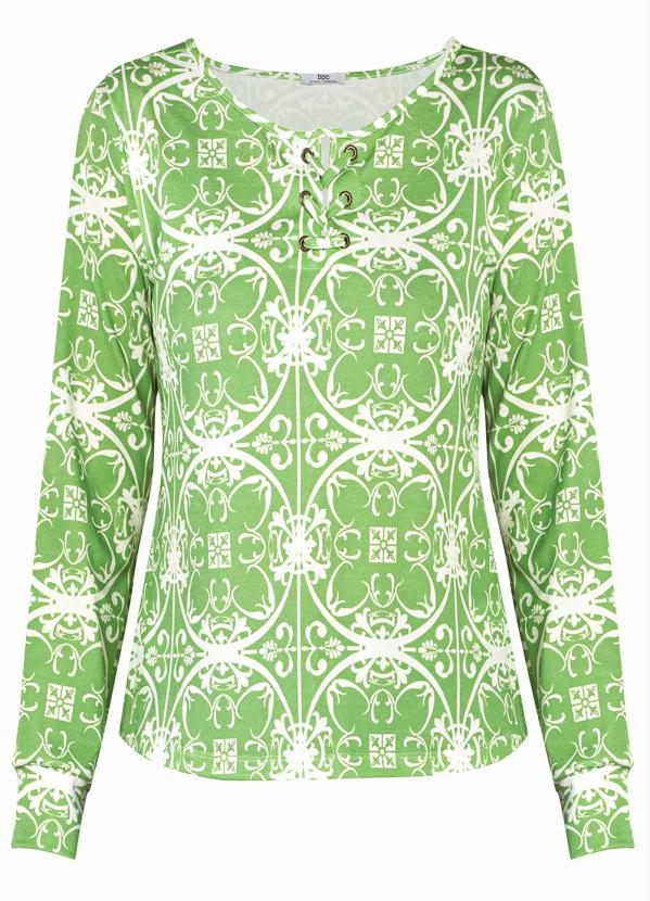 Queima Estoque - Blusa Decote Redondo com Ilhós Verde/Branco 2