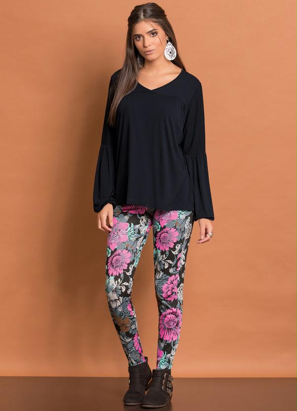 Quintess - Blusa Decote V Manga Longa Preto 3