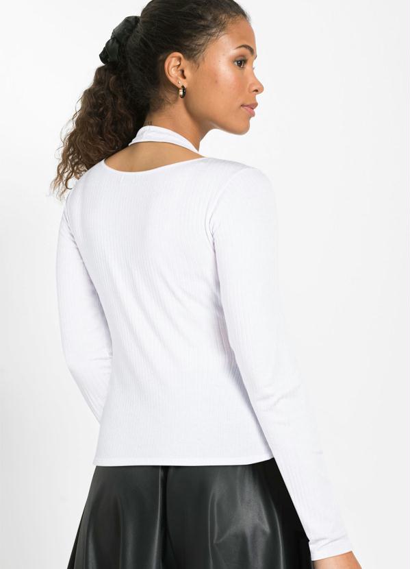 Queima Estoque - Blusa Efeito Sobreposição Manga Longa Branca 2