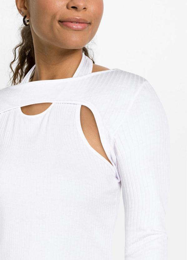 Queima Estoque - Blusa Efeito Sobreposição Manga Longa Branca 3