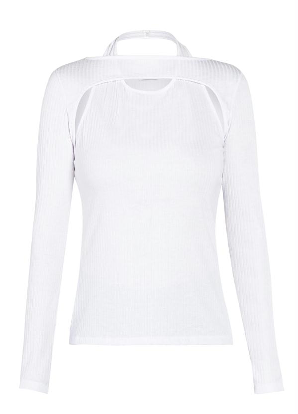 Queima Estoque - Blusa Efeito Sobreposição Manga Longa Branca 6