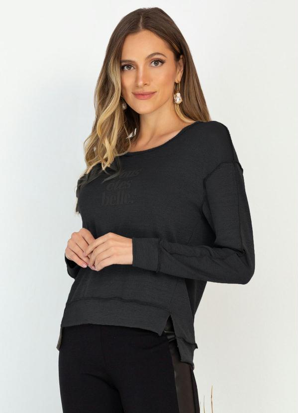 Doce Trama - Blusa em Malha Fina Flamê Preto
