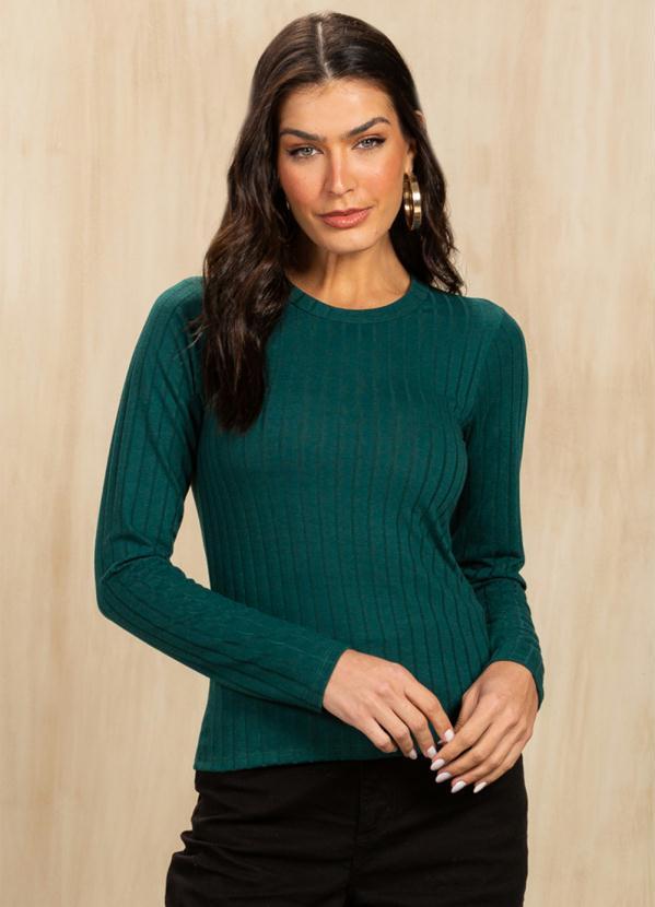Briard - Blusa em Ribana Canelada Verde Garrafa